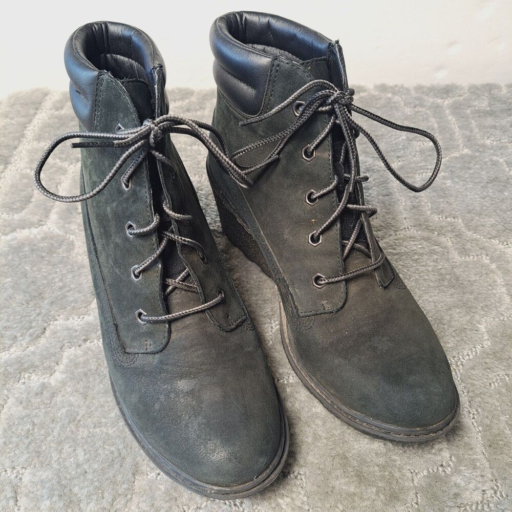 Timberland Earthkeepers Amston Wedge Boots Womens Size 8 Black Suede Leather